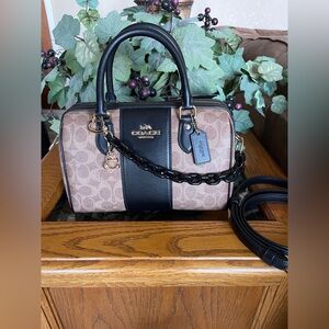 Coach Black and Tan Medium Rowan